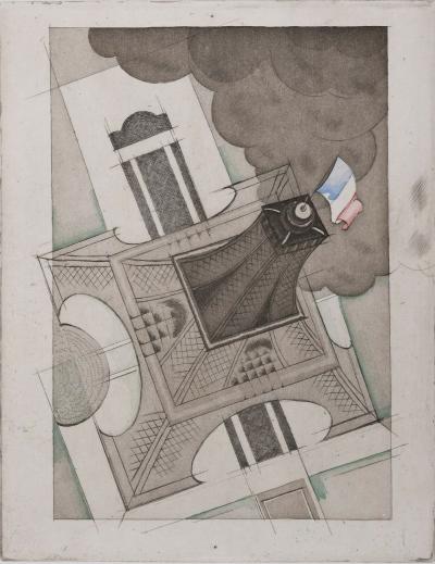 Charles MARTIN - La tour Eiffel,1927 - Gravure originale rehaussée 2