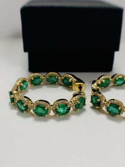 Yellow Gold Emerald and Diamond hoop earrings 5.43ct 2