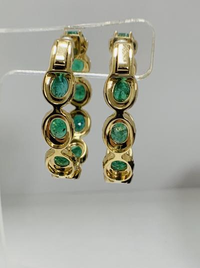 Yellow Gold Emerald and Diamond hoop earrings 5.43ct 2