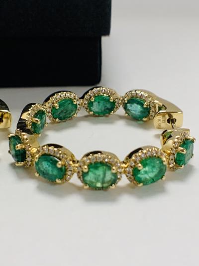 Yellow Gold Emerald and Diamond hoop earrings 5.43ct 2
