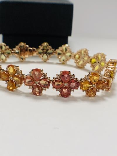 Rose Gold multi-coloured Sapphire and Diamond flower design bracelet 27.78ct 2