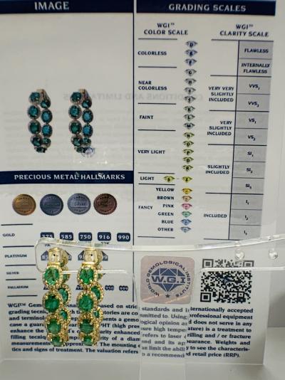 Yellow Gold Emerald and Diamond hoop earrings 5.43ct 2