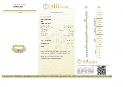 Bague en or jaune 18 carats, pavée de 69 diamants ronds brillants naturels de 0,70 ct au total. 2