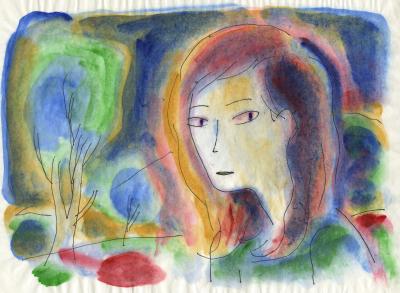 Charles BERBERIAN - Portrait de femme - Encre de Chine et aquarelle 2