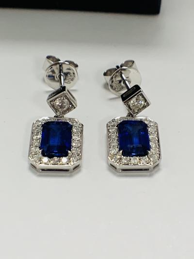 White Gold Sapphire and Diamond drop earrings 2.13ct 2