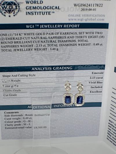 White Gold Sapphire and Diamond drop earrings 2.13ct 2