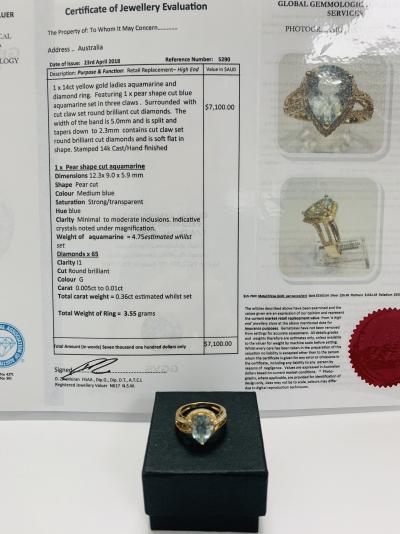 Yellow Gold Aquamarine and Diamond ring 4.75ct 2