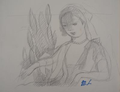 Marie LAURENCIN : Jeune fille au jardin, Dessin original signé 2