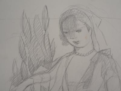 Marie LAURENCIN : Jeune fille au jardin, Dessin original signé 2
