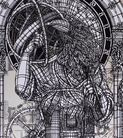 MONKEY BIRD - La Courbe, 2019 Lithographie originale sur BFK Rives (300gr) - Grand format signé à la main ! 2