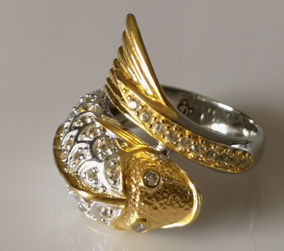 Bague poisson en argent saphirs multicolores et de diamants 2