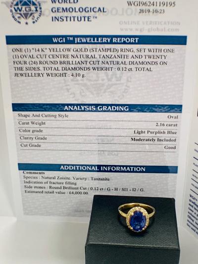 14ct Yellow Gold Tanzanite and Diamond ring 2