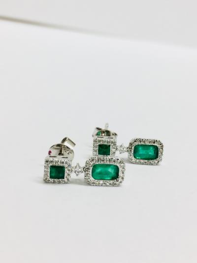 9Ct White Gold Emerald Diamond Drop Earrings, 0.20Ct 2