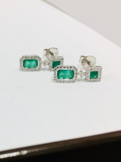 9Ct White Gold Emerald Diamond Drop Earrings, 0.20Ct 2