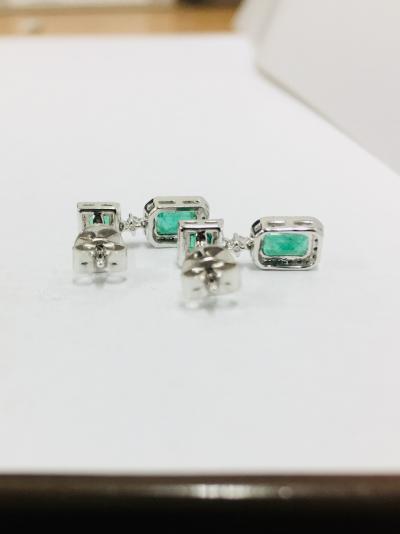 9Ct White Gold Emerald Diamond Drop Earrings, 0.20Ct 2