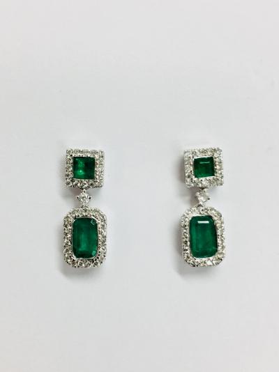 9Ct White Gold Emerald Diamond Drop Earrings, 0.20Ct 2