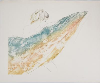 Jean-Baptiste VALADIE : Femme au drap arc en ciel - Gravure originale signée 2
