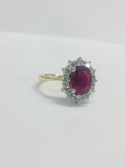 Bague marguerite en or blanc/jaune rubis et diamants 2