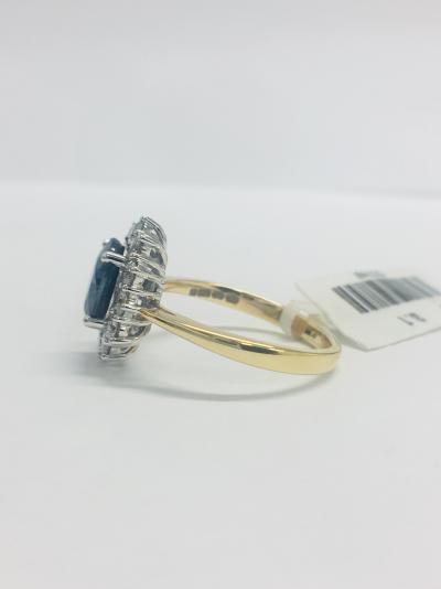 Bague 18 ct., Diamants en grappes et Saphir 1.18 ct. 2