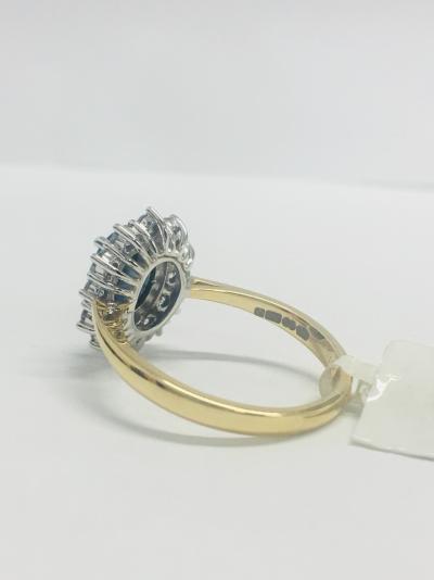 Bague 18 ct., Diamants en grappes et Saphir 1.18 ct. 2