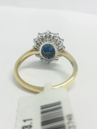 Bague 18 ct., Diamants en grappes et Saphir 1.18 ct. 2