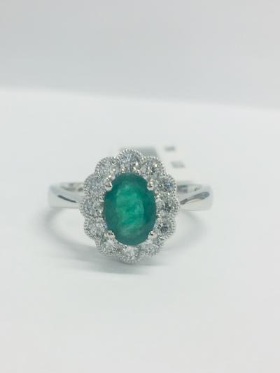 Bague marguerite or blanc émeraude et diamants 2