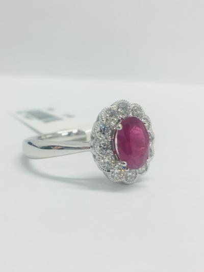 Bague Or Blanc 18 ct. Diamants et Rubis 1.10 ct. 2