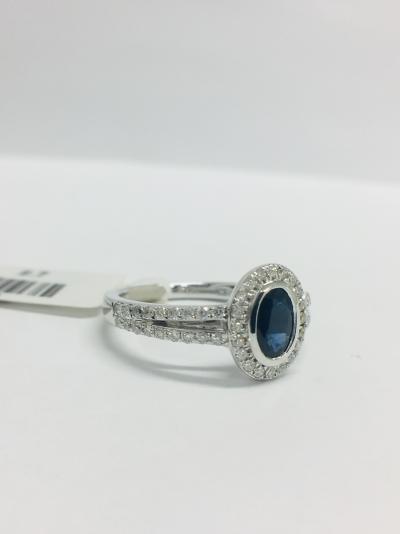 Bague Or Blanc 9 ct. Saphir 0.53 ct. Diamants 2