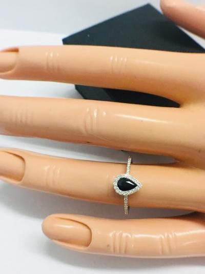 Bague poire or blanc sertie saphir et diamants 2