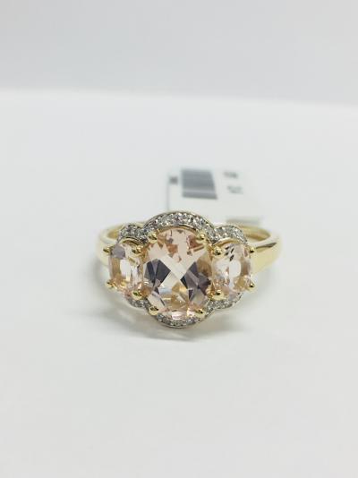 Bague en or jaune 9ct. avec morganite et diamants 2