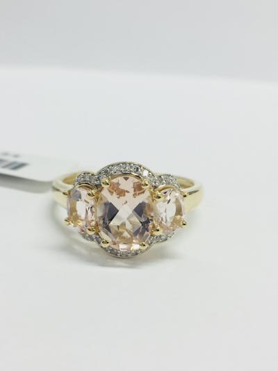 Bague en or jaune 9ct. avec morganite et diamants 2