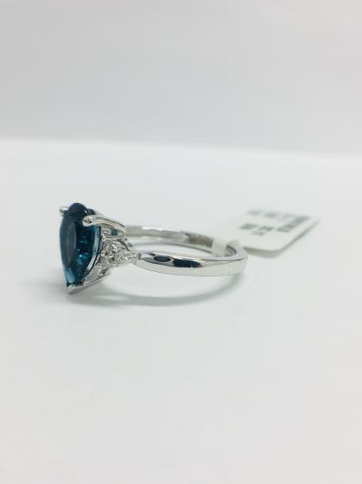 Bague Or Jaune 9 ct., Topaze Bleue et Diamants 2