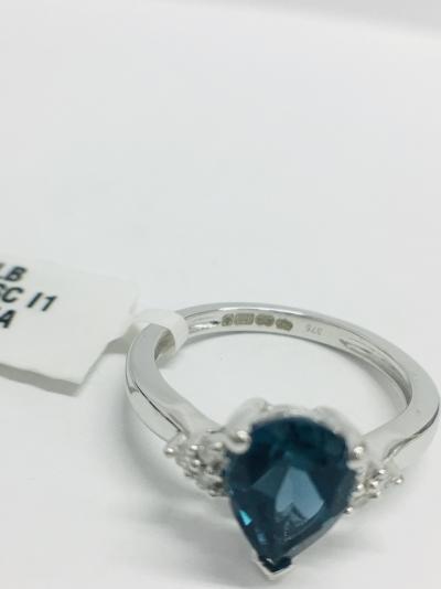 Bague Or Jaune 9 ct., Topaze Bleue et Diamants 2