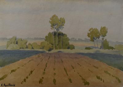 Charles Guilloux - Paysage aux Peupliers - Aquarelle 2