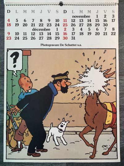 Hergé, Calendrier Tintin édition De Schutter 1979, calendrier signé par Hergé 2
