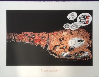 André FRANQUIN - Gaston - La Grotte aux archives, 1995 - Sérigraphie 2