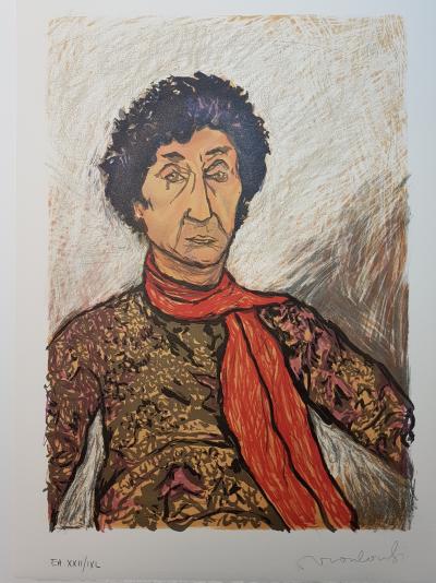 Marcel MOULOUDJI - Autoportrait à l’écharpe - Lithographie originale signée au crayon 2