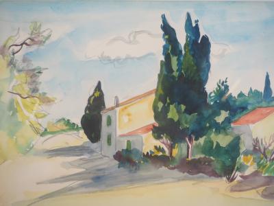 Yves BRAYER : Provence : Le Mas aux Cyprès - Aquarelle originale Signée 2