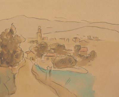 Henri LEBASQUE - Provence : Rue de Village - Aquarelle originale signée 2