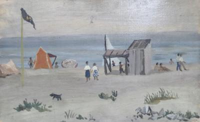 François BABOULET - La plage - Huile sur papier marouflé sur toile signée 2
