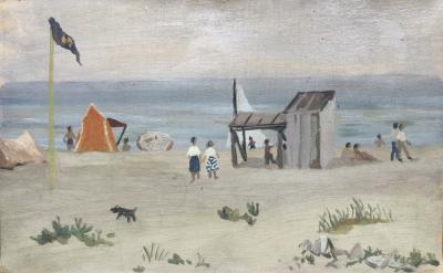 François BABOULET - La plage - Huile sur papier marouflé sur toile signée 2