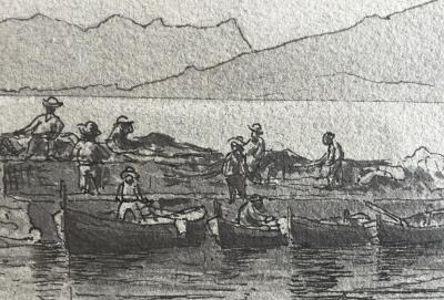 Ecole Française du XIXe - Antibes-Juan-les-Pins , le port du Croûton ,1888 - dessin monogrammé 2