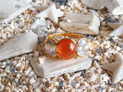 Bague en or jaune, grenat spessartite cabochons et zircons naturels - Certificat 2
