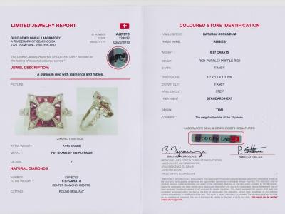 Bague en platine style art deco rubis et diamants - certificat 2