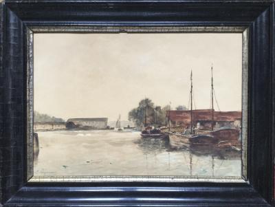 Alphonse PECQUEREAU - Lastkähne am Kai, um 1880 - signiertes Aquarell 2