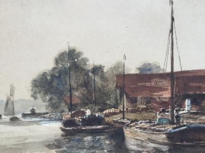 Alphonse PECQUEREAU - Lastkähne am Kai, um 1880 - signiertes Aquarell 2