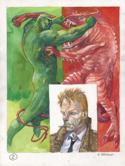 Enrique BRECCIA - Couverture préliminaire Swamp Thing #5 / Hellblazer - Aquarelle 2