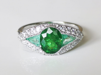 Bague en or de style art déco ornée d’un grenat vert de 2,29  carats émeraudes et diamants - certificat 2