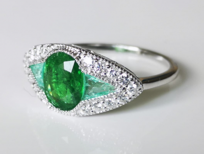 Bague en or de style art déco ornée d’un grenat vert de 2,29  carats émeraudes et diamants - certificat 2