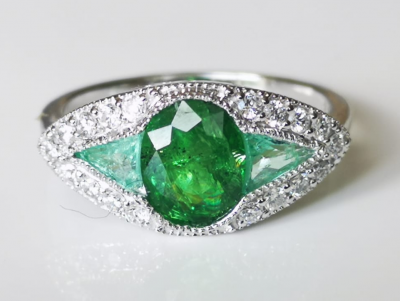 Bague en or de style art déco ornée d’un grenat vert de 2,29  carats émeraudes et diamants - certificat 2